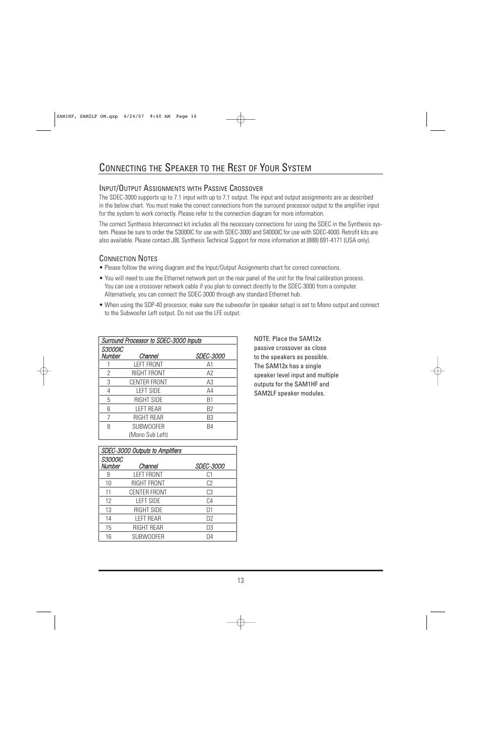 JBL Synthesis SAM1HF User Manual | Page 13 / 16