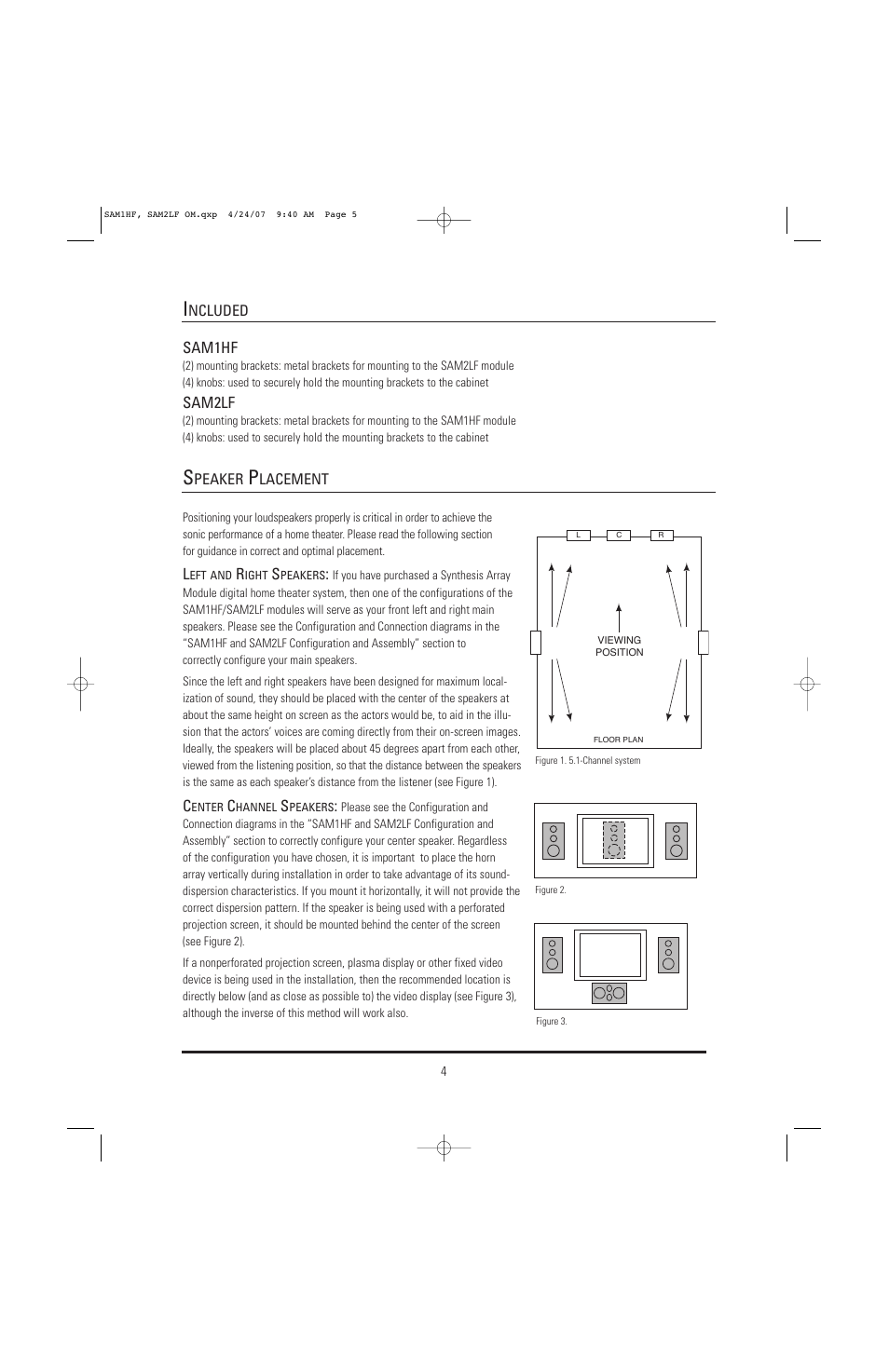 JBL Synthesis SAM1HF User Manual | Page 4 / 16