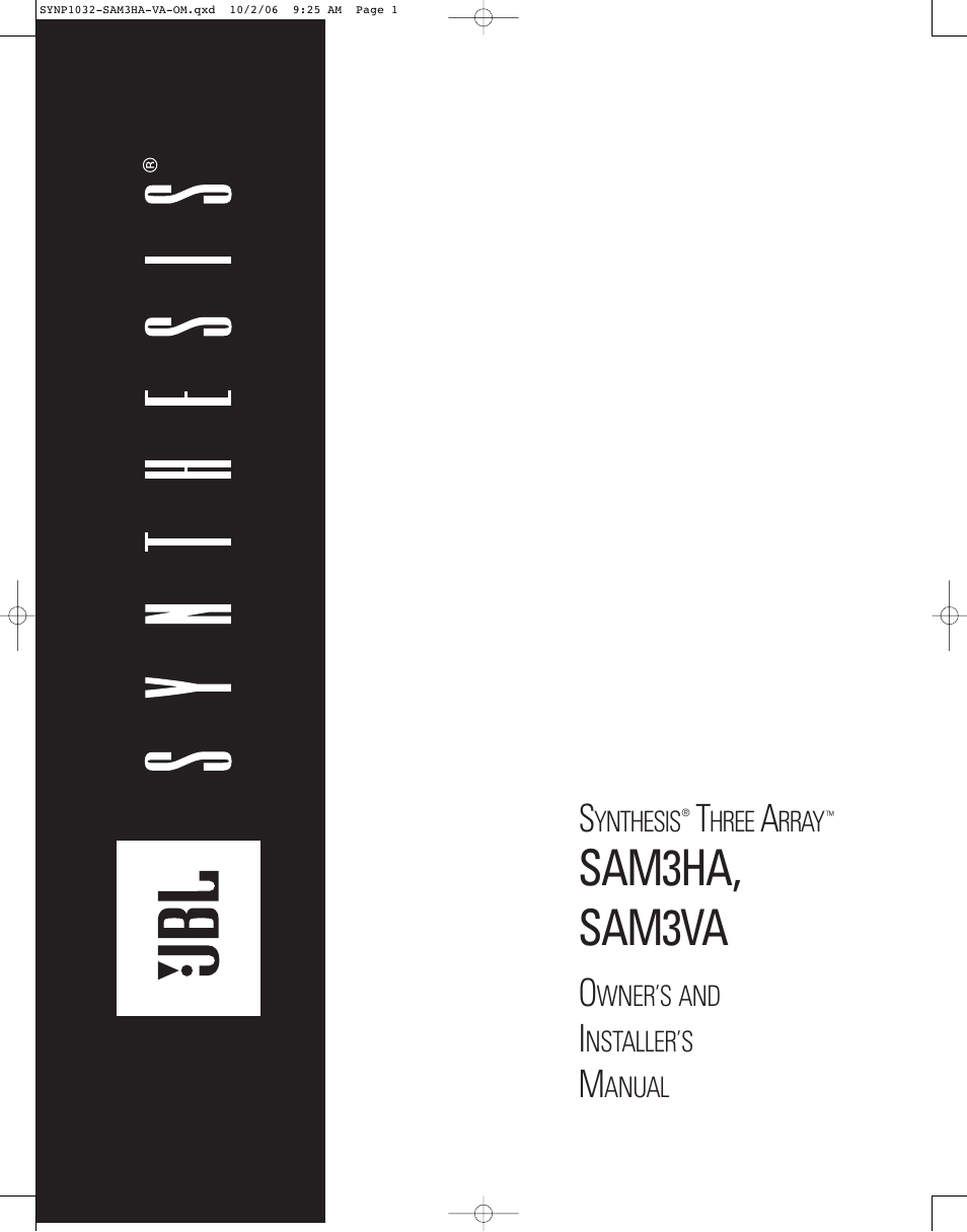 JBL Synthesis SAM3HA User Manual | 12 pages
