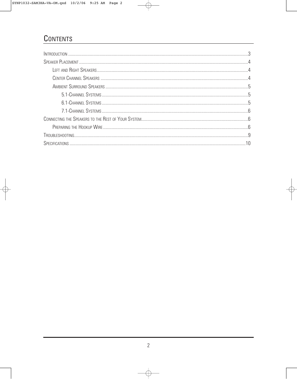 Ontents | JBL Synthesis SAM3HA User Manual | Page 2 / 12
