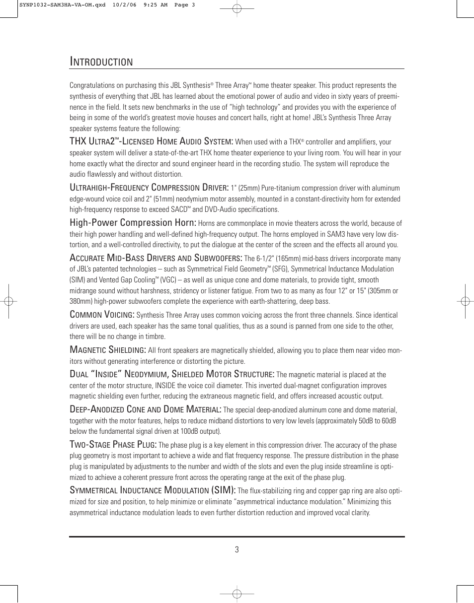 JBL Synthesis SAM3HA User Manual | Page 3 / 12