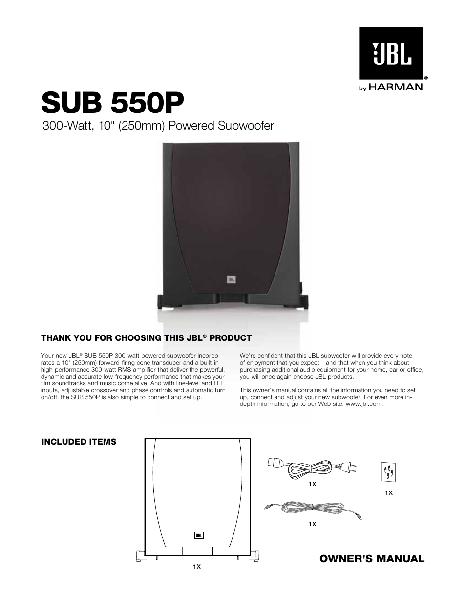 JBL Synthesis SUB 550P User Manual | 5 pages