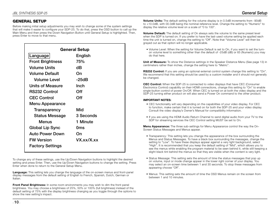 JBL Synthesis SDP-25 User Manual | Page 10 / 20