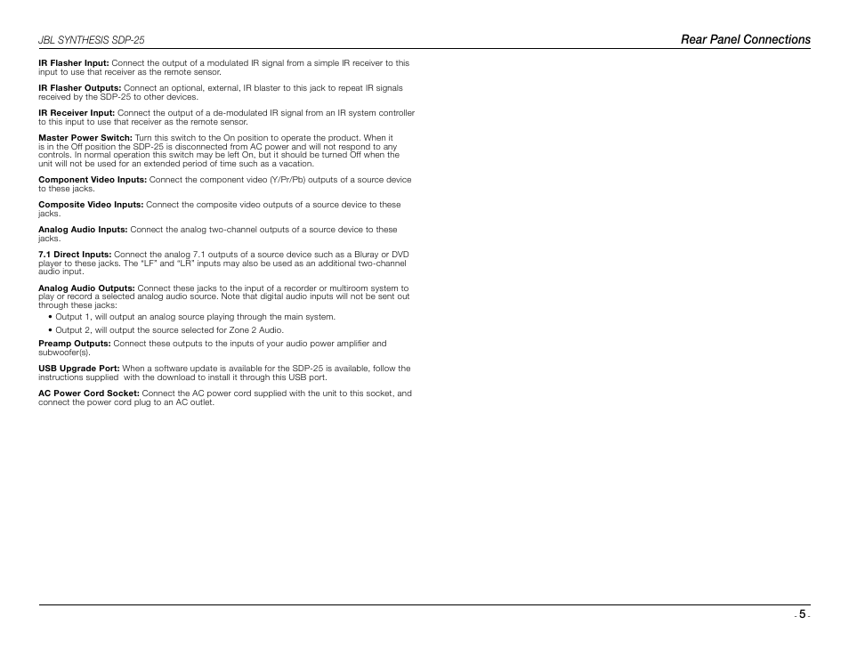 Rear panel connections | JBL Synthesis SDP-25 User Manual | Page 5 / 20