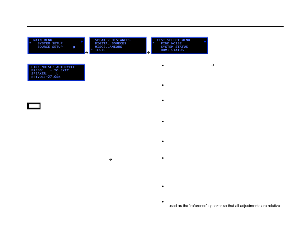 Tests and test options, Setup | JBL Synthesis SDP-45 4K User Manual | Page 37 / 64