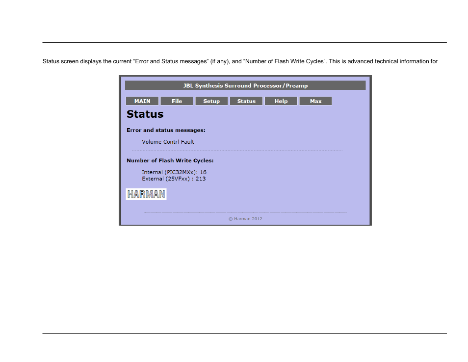 Status | JBL Synthesis SDP-45 4K User Manual | Page 56 / 64