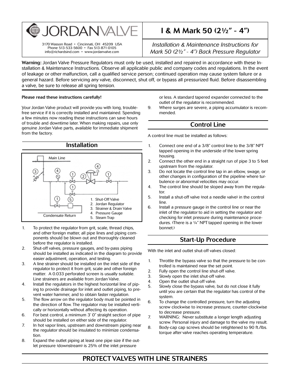 Jordan Valve Mark 50 Series – Self-Operated Back Pressure Regulator User Manual | 4 pages