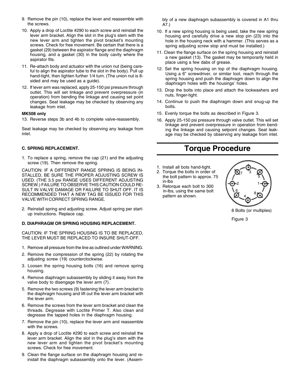 Torque procedure | Jordan Valve Mark 508 Series – Tank Blanketing Valve User Manual | Page 3 / 4