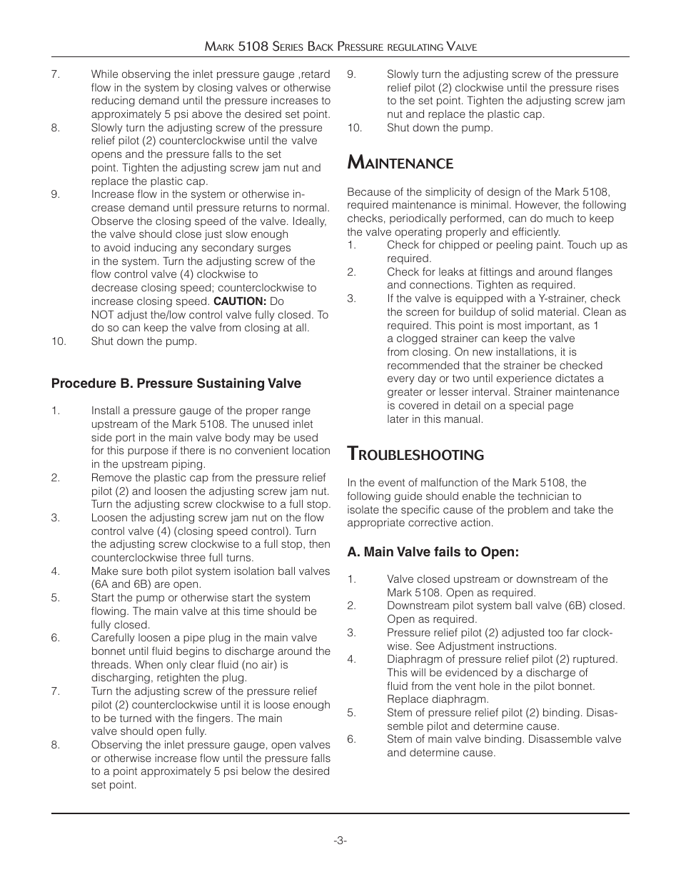 Aintenance, Roubleshooting | Jordan Valve Mark 5108 Series Back Pressure Regulator User Manual | Page 3 / 4