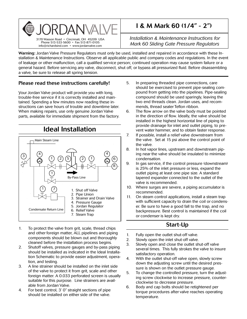 Jordan Valve Mark 60 Series - Sliding Gate Pressure Regulator User Manual | 5 pages