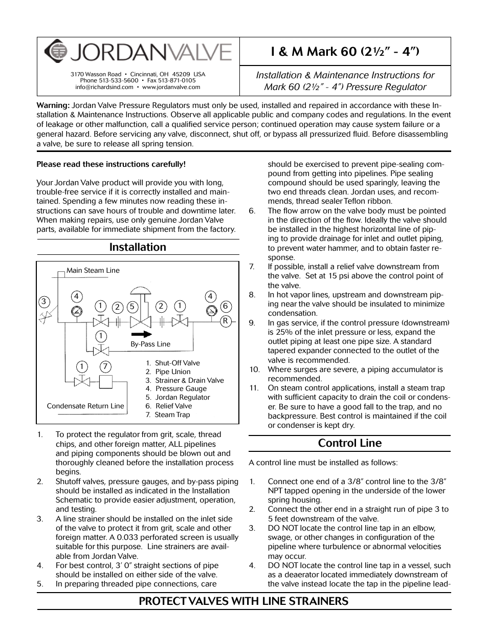 Jordan Valve Mark 60 Series - Sliding Gate Pressure Regulator User Manual | 4 pages