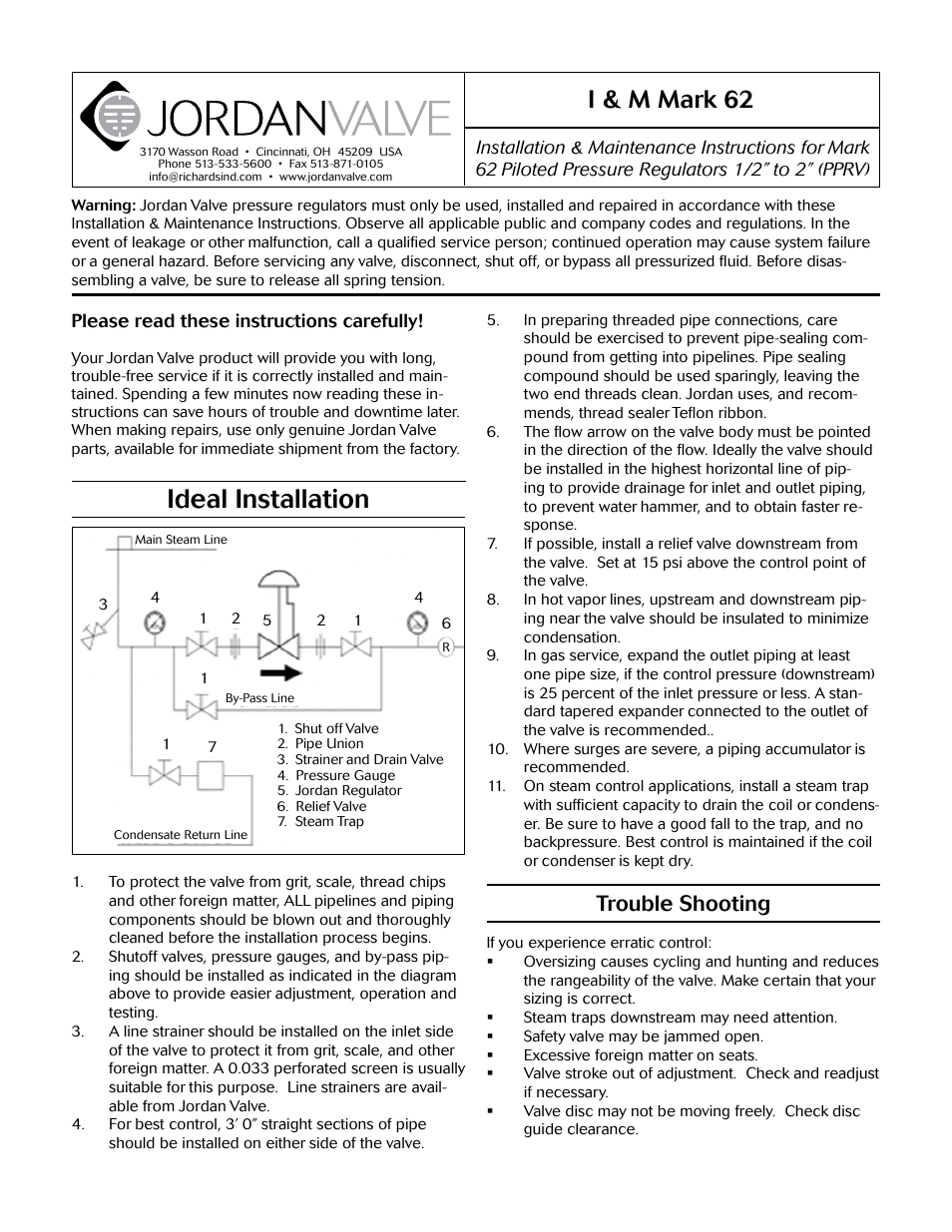 Jordan Valve Mark 62 Series - Internally Piloted Regulator User Manual | 5 pages