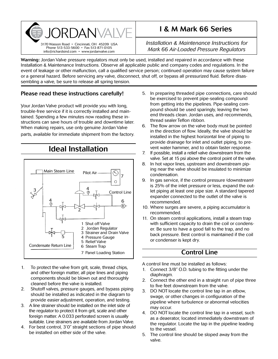 Jordan Valve Mark 66 Series – Air Loaded Pressure Regulator User Manual | 5 pages