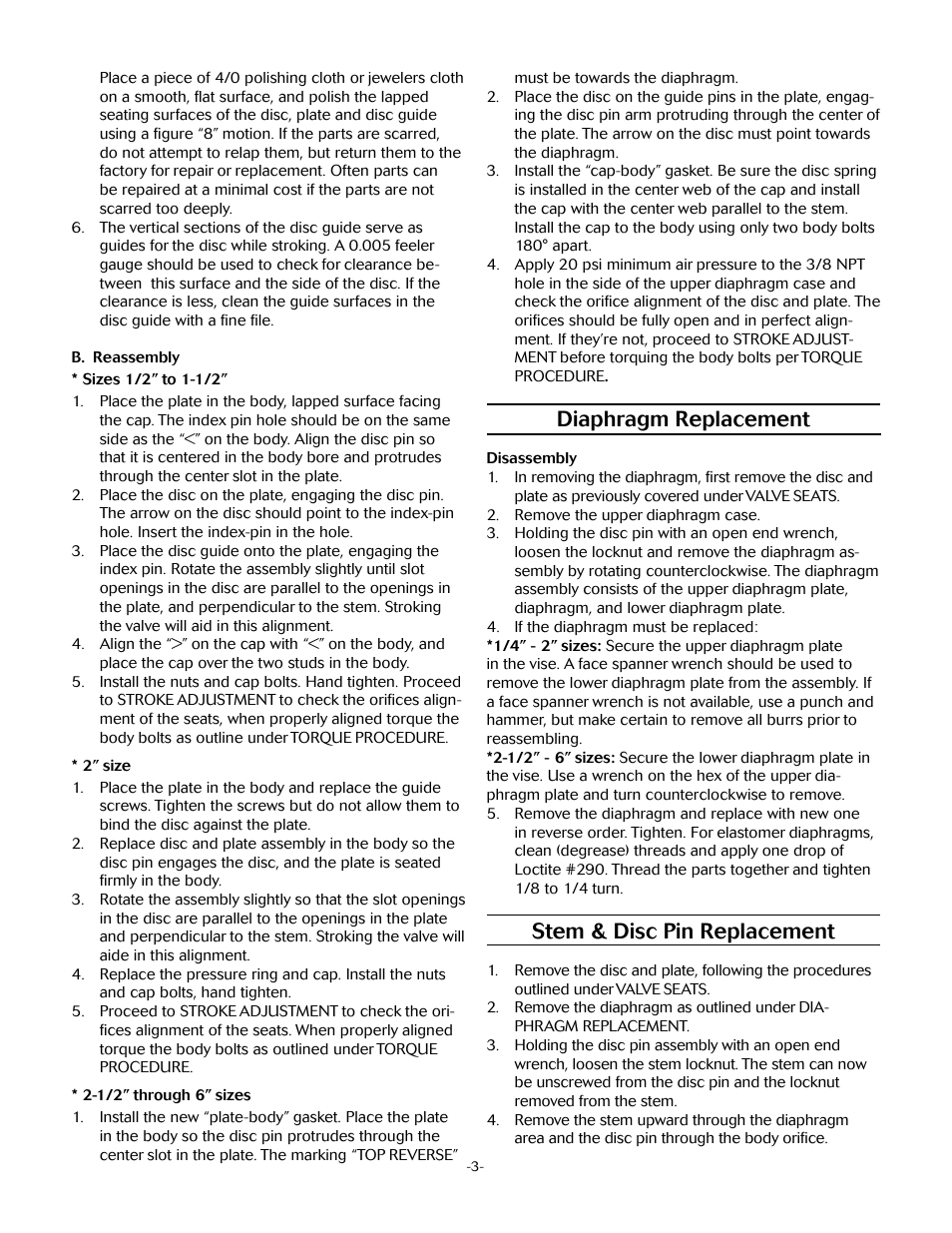 Diaphragm replacement, Stem & disc pin replacement | Jordan Valve Mark 66 Series – Air Loaded Pressure Regulator User Manual | Page 3 / 5