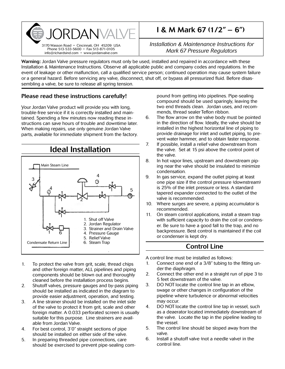 Jordan Valve Mark 67 Series – Piloted Sliding Gate Regulator User Manual | 5 pages