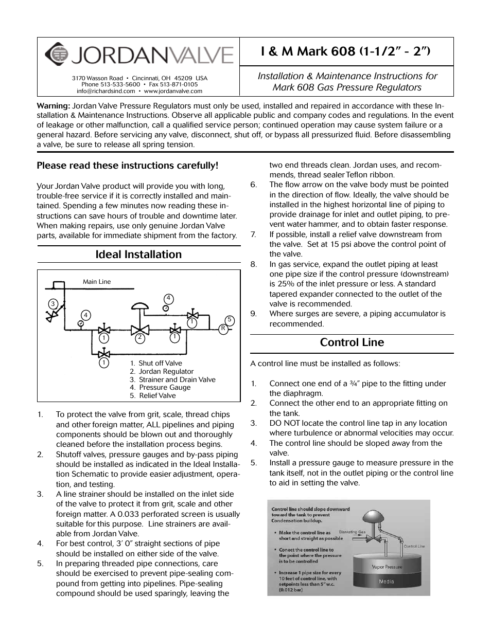 Jordan Valve Mark 608 Series – Low-Pressure Gas/Tank Blanketing Regulator User Manual | 4 pages