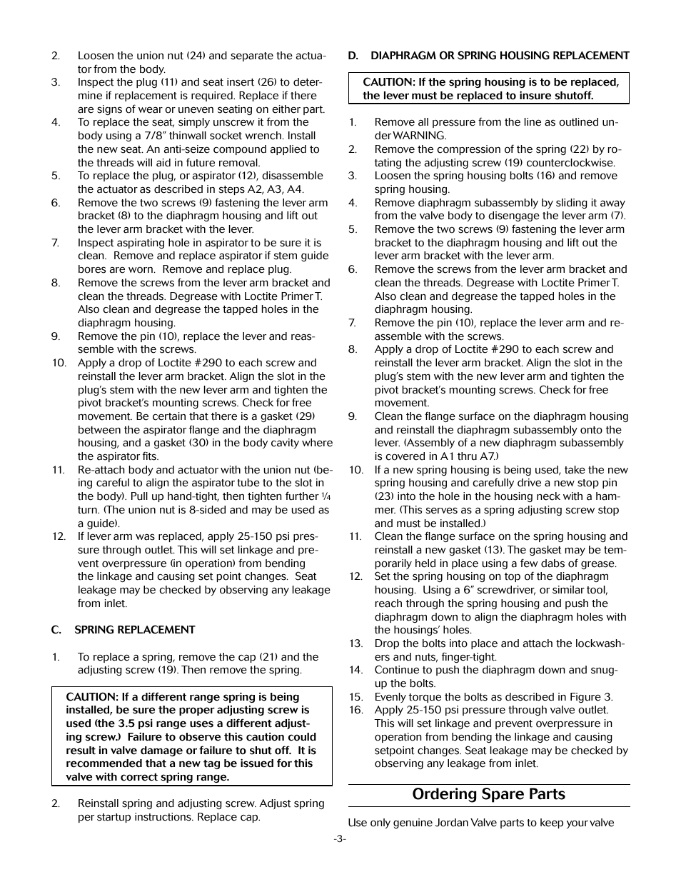 Ordering spare parts | Jordan Valve Mark 608BP - Balanced Plug Regulator User Manual | Page 3 / 5