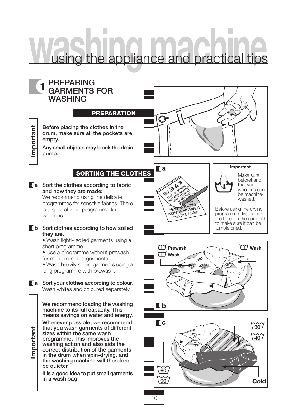 Washing machine, Using the appliance and practical tips | CDA CI230 User Manual | Page 10 / 28