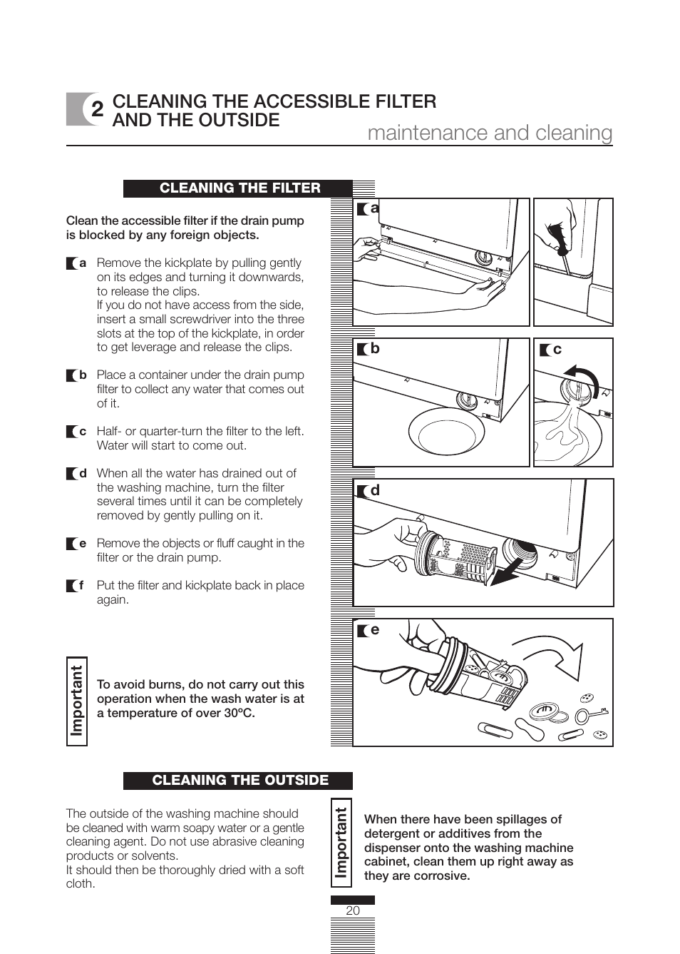 Maintenance and cleaning, Cleaning the accessible filter and the outside | CDA CI230 User Manual | Page 20 / 28