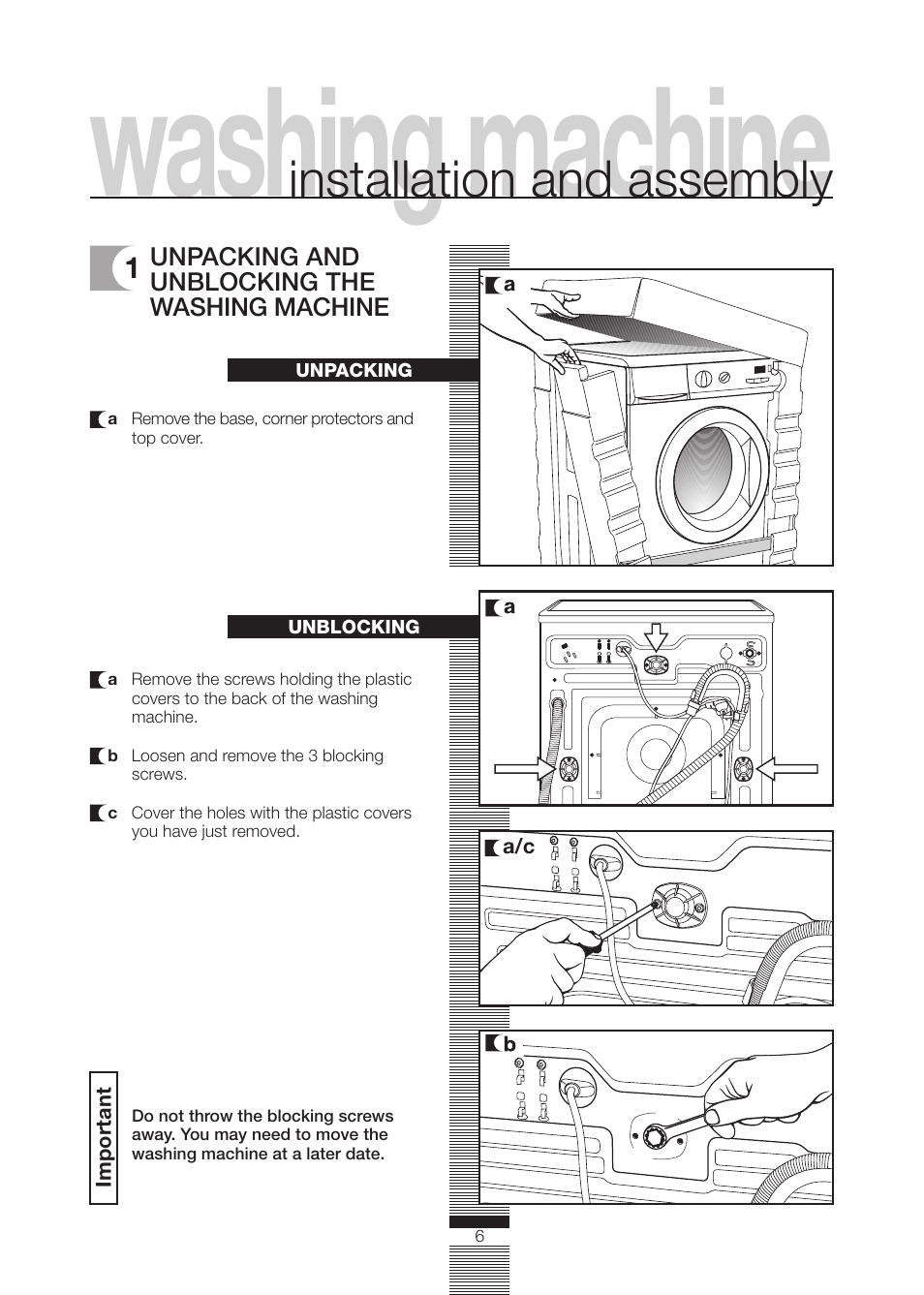 Washing machine, Installation and assembly | CDA CI230 User Manual | Page 6 / 28