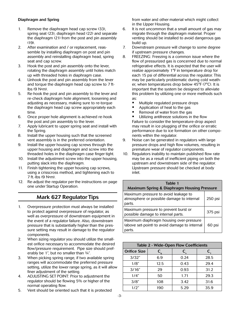 Mark 627 regulator tips | Jordan Valve Mark 627 Series - Gas Service Regulator User Manual | Page 3 / 4