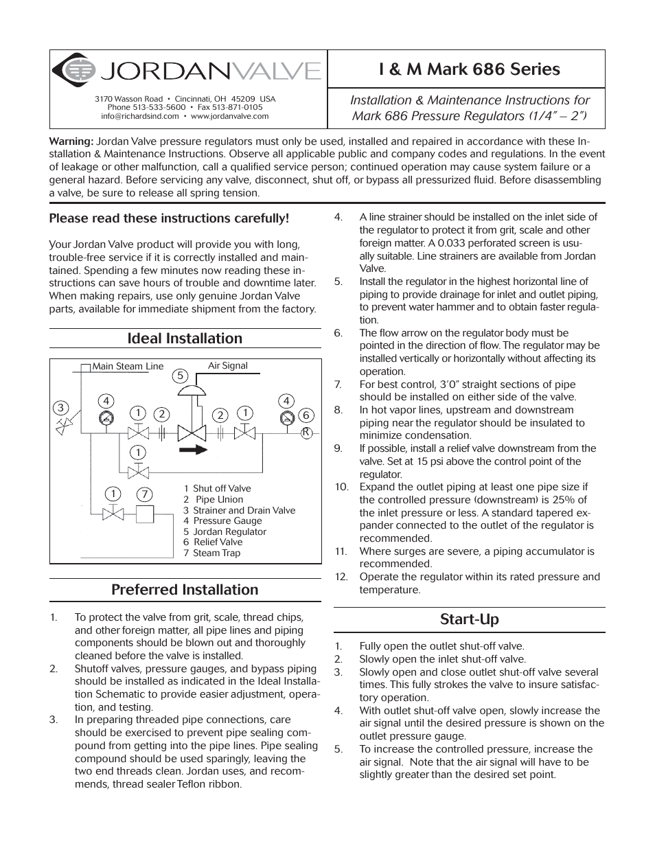 Jordan Valve Mark 686 Series – Air Loaded Globe Regulator User Manual | 4 pages