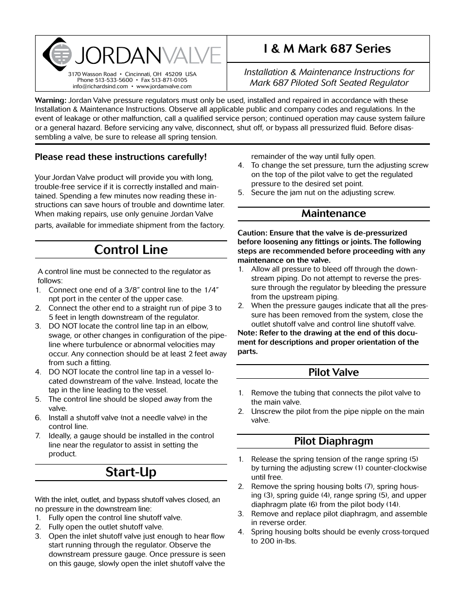 Jordan Valve Mark 687 Series - Piloted Regulator with Class VI Shutoff User Manual | 4 pages