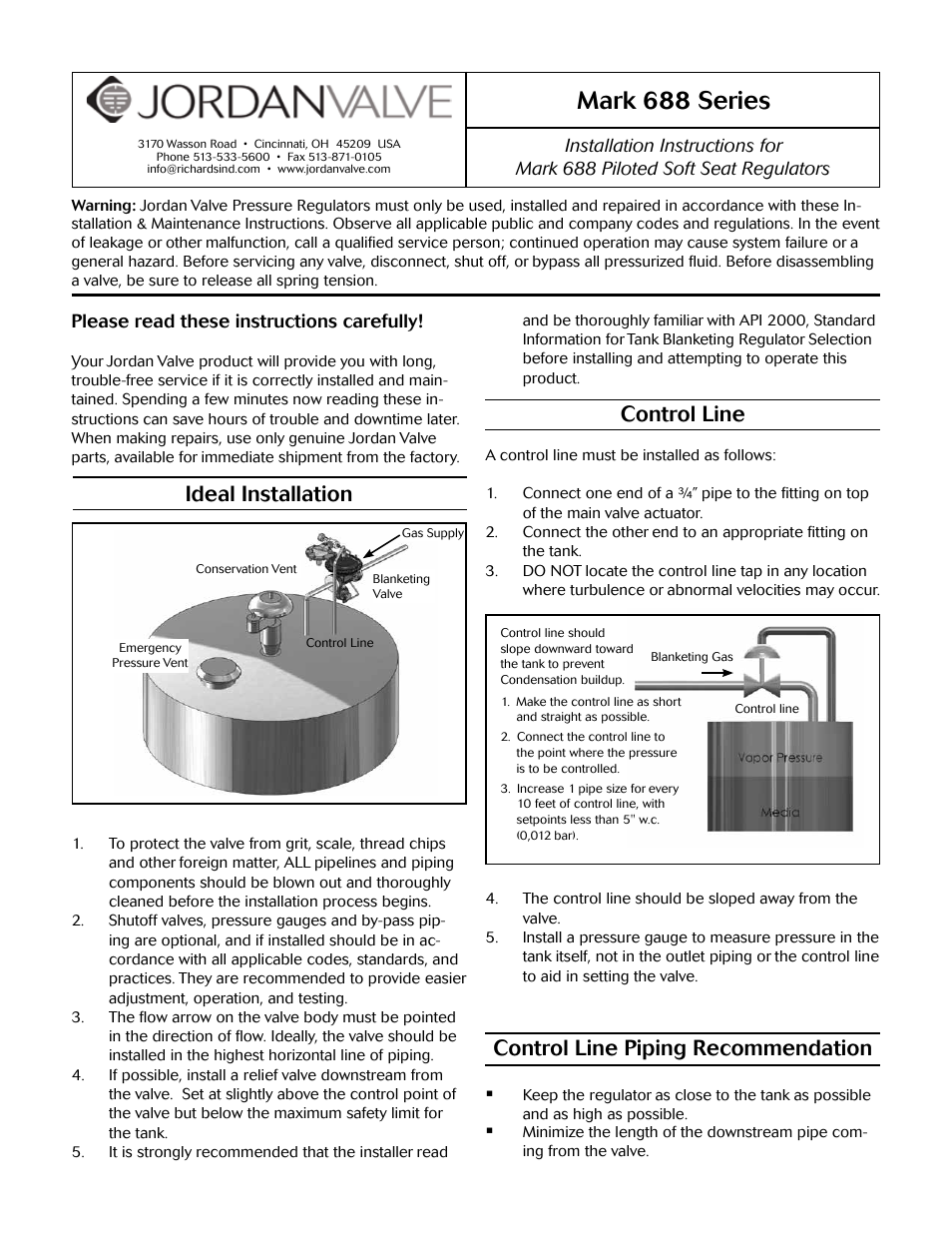 Jordan Valve Mark 688 Series - Piloted Soft Seat Regulator User Manual | 11 pages