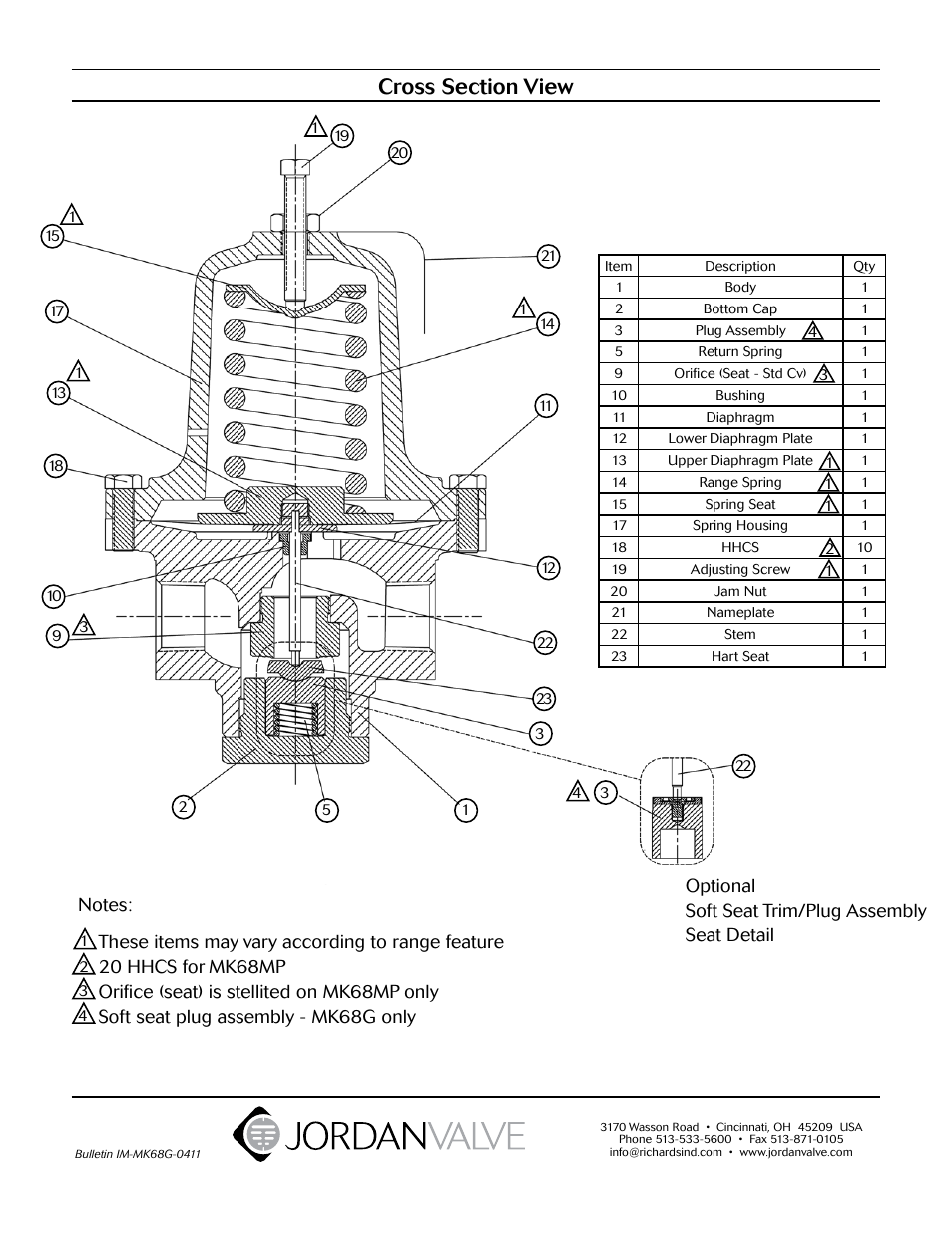 Optional soft seat trim/plug assembly seat detail | Jordan Valve Mark 688 Series - Piloted Soft Seat Regulator User Manual | Page 11 / 11