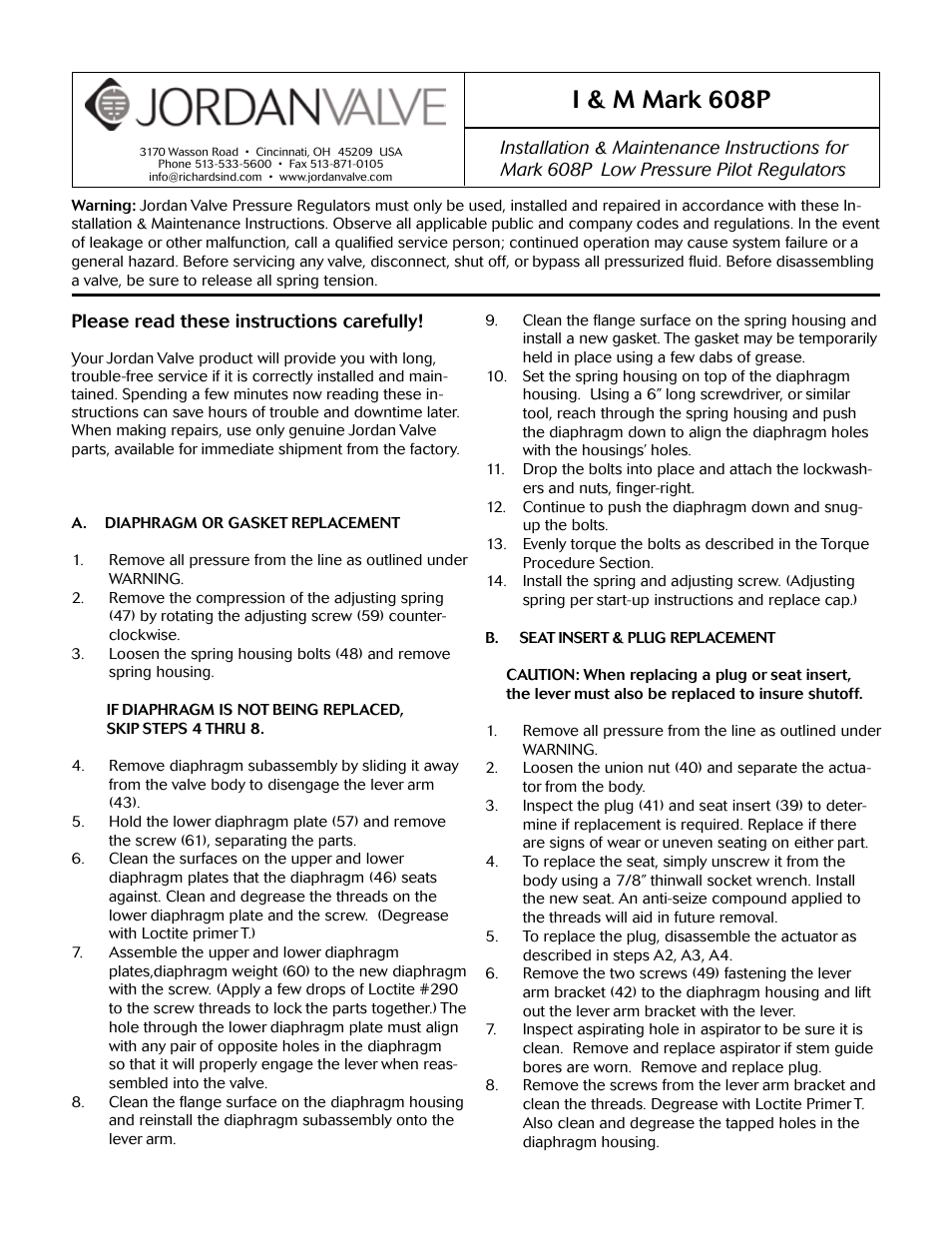 I & m mark 608p | Jordan Valve Mark 688 Series - Piloted Soft Seat Regulator User Manual | Page 5 / 11