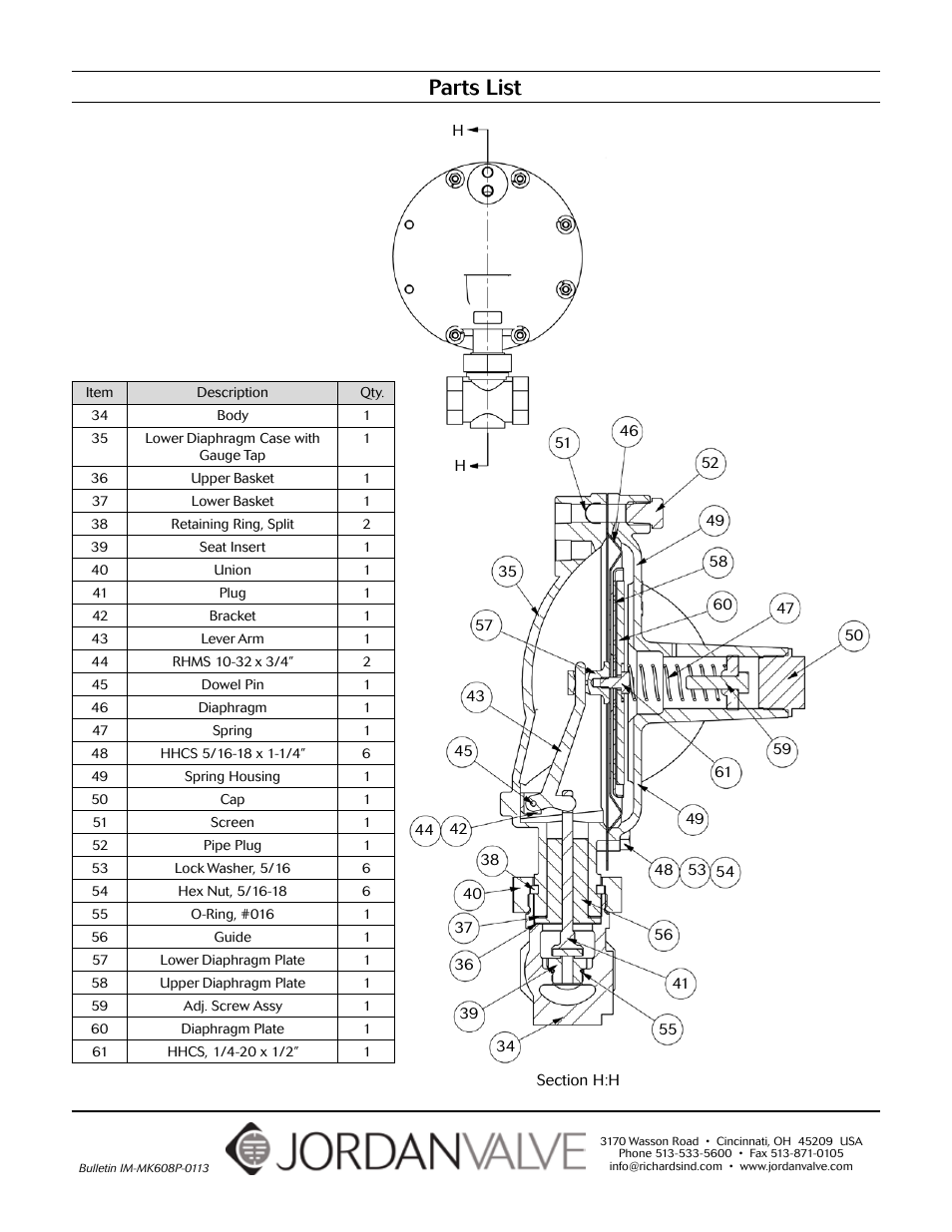 Parts list | Jordan Valve Mark 688 Series - Piloted Soft Seat Regulator User Manual | Page 7 / 11