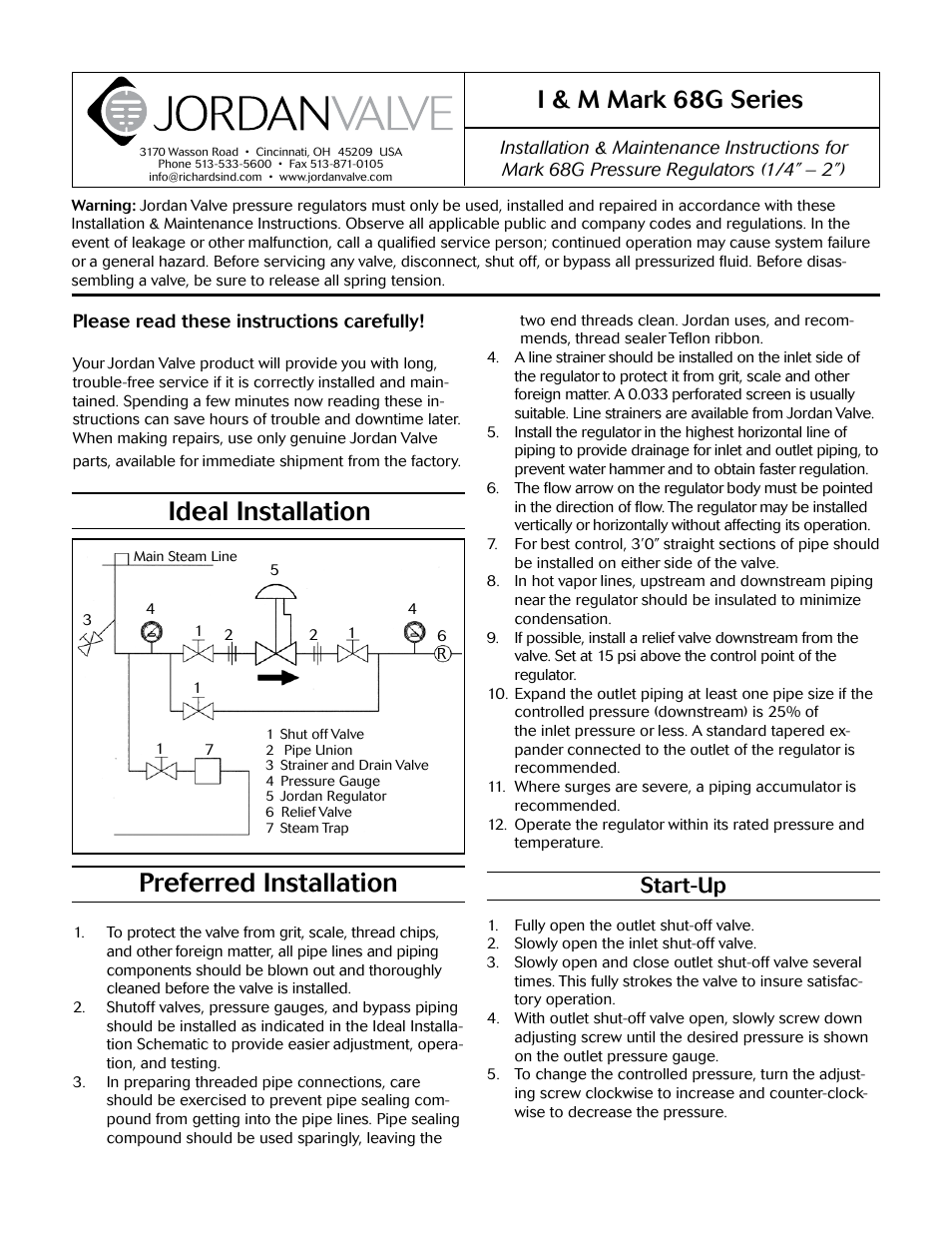 Ideal installation, Preferred installation, I & m mark 68g series | Start-up | Jordan Valve Mark 688 Series - Piloted Soft Seat Regulator User Manual | Page 8 / 11