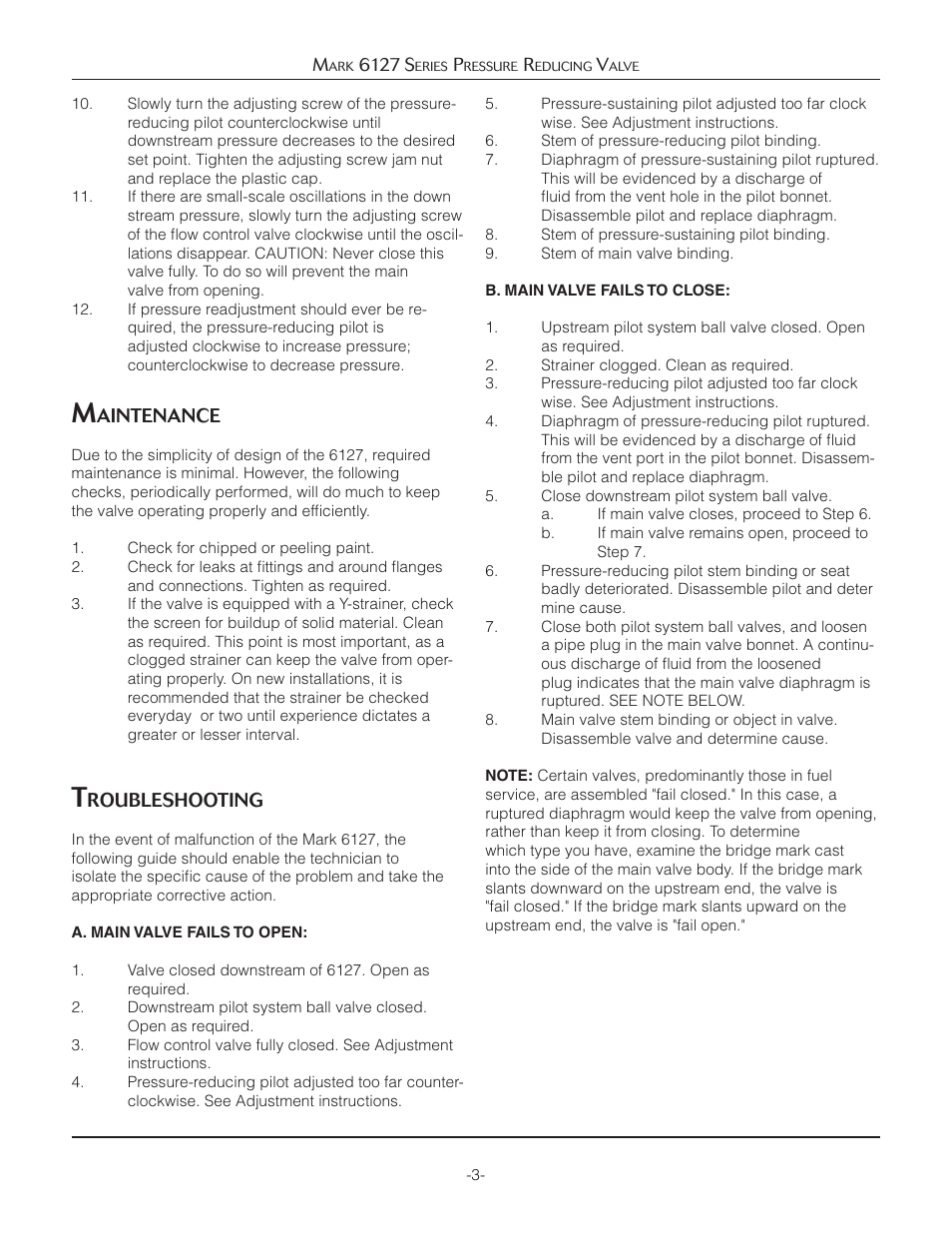 Aintenance, Roubleshooting | Jordan Valve Mark 6127 Series Pressure Reducing Valves User Manual | Page 3 / 4
