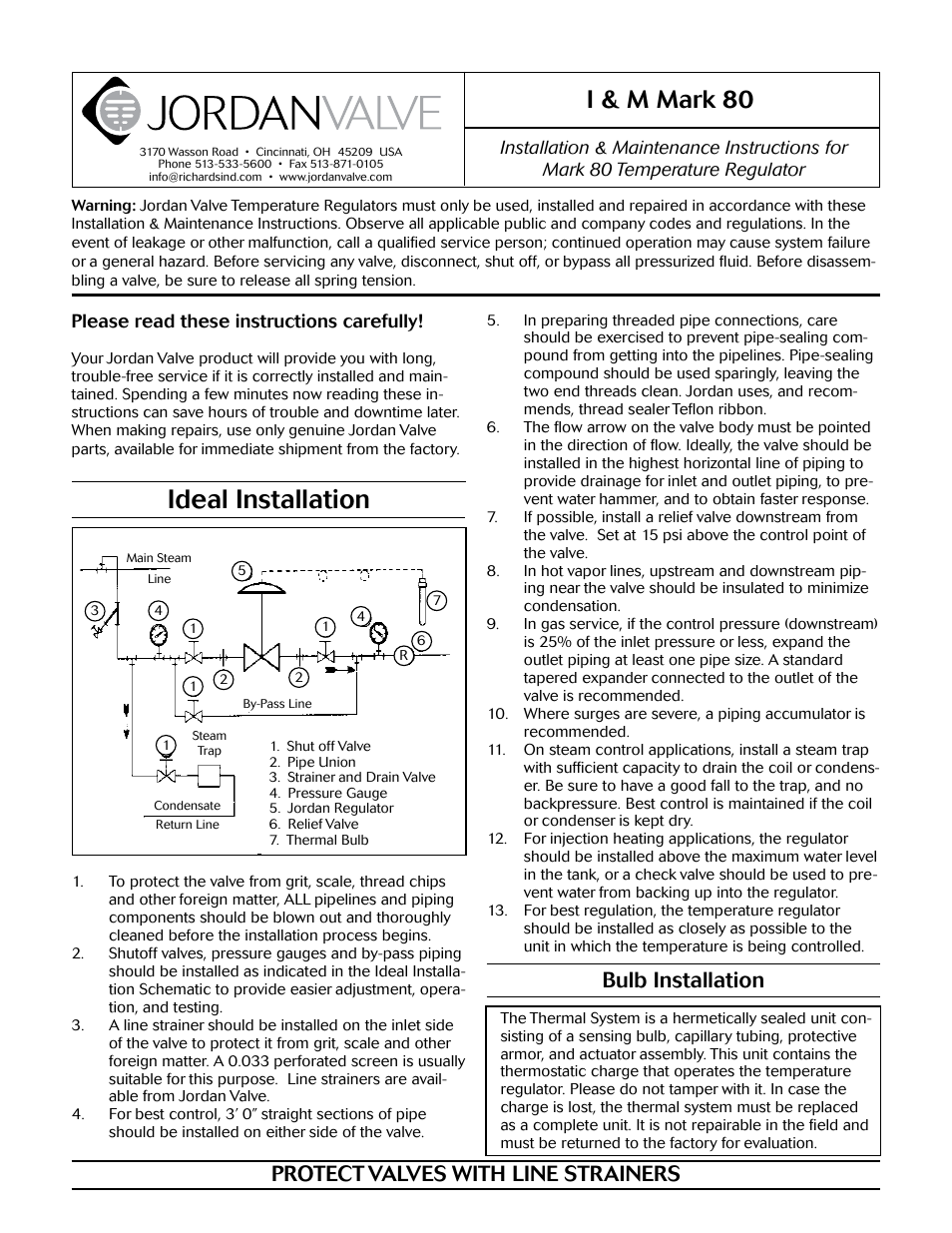 Jordan Valve Mark 80 Series – Self Operated Temperature Regulator User Manual | 7 pages