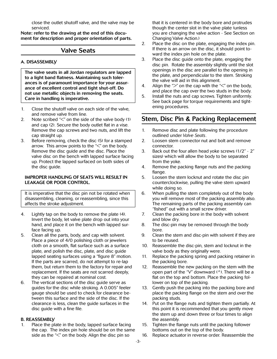 Valve seats, Stem, disc pin & packing replacement | Jordan Valve Mark 80 Series – Self Operated Temperature Regulator User Manual | Page 3 / 7