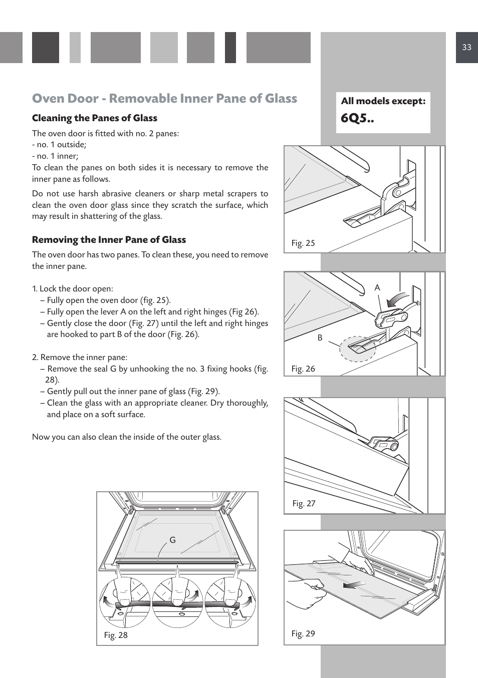 Oven door - removable inner pane of glass | CDA SC610 User Manual | Page 33 / 48