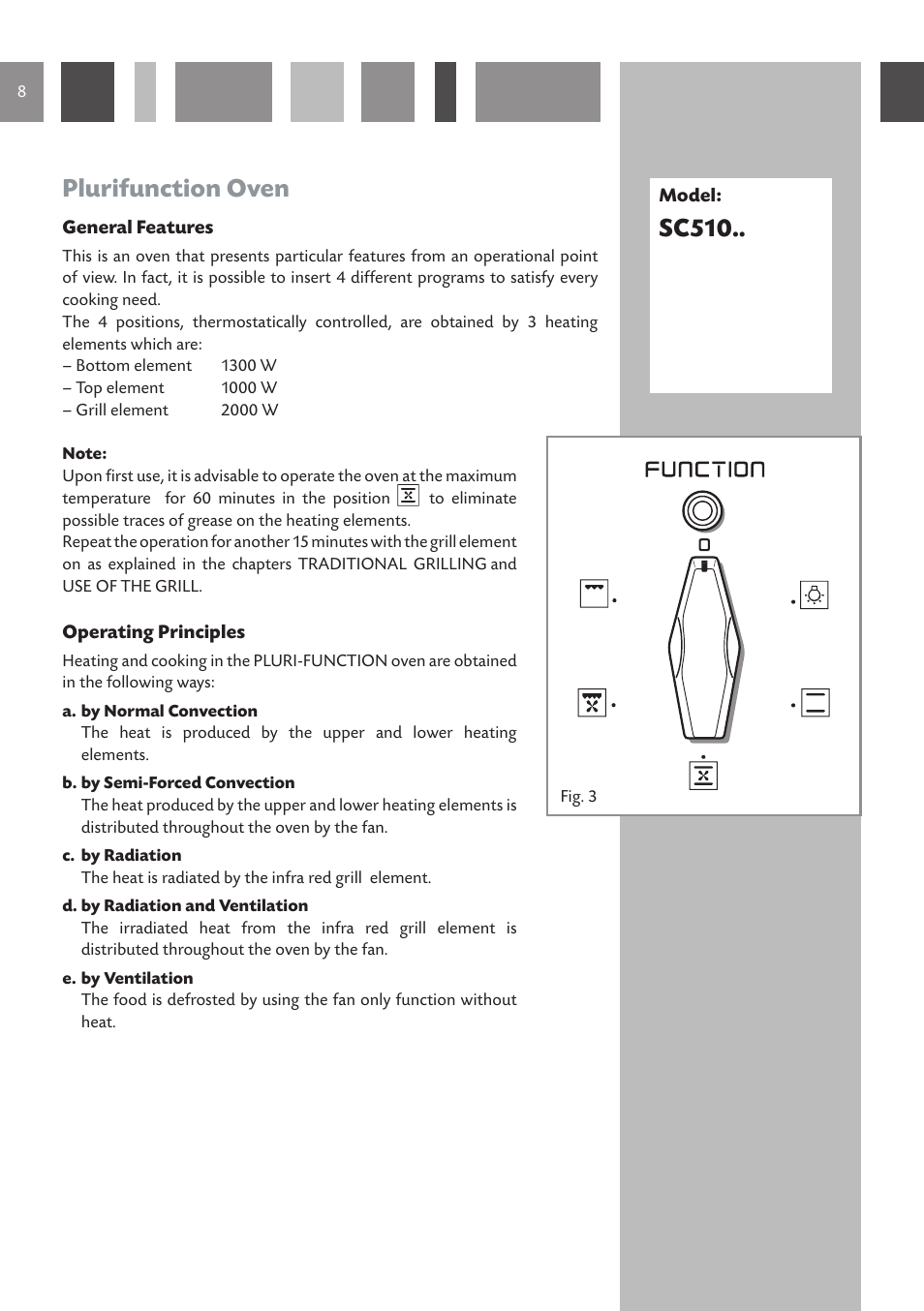 Plurifunction oven, Sc510 | CDA SC610 User Manual | Page 8 / 48