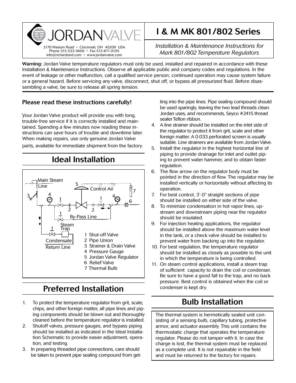 Jordan Valve Mark 80 Series – Self Operated Temperature Regulator User Manual | 5 pages