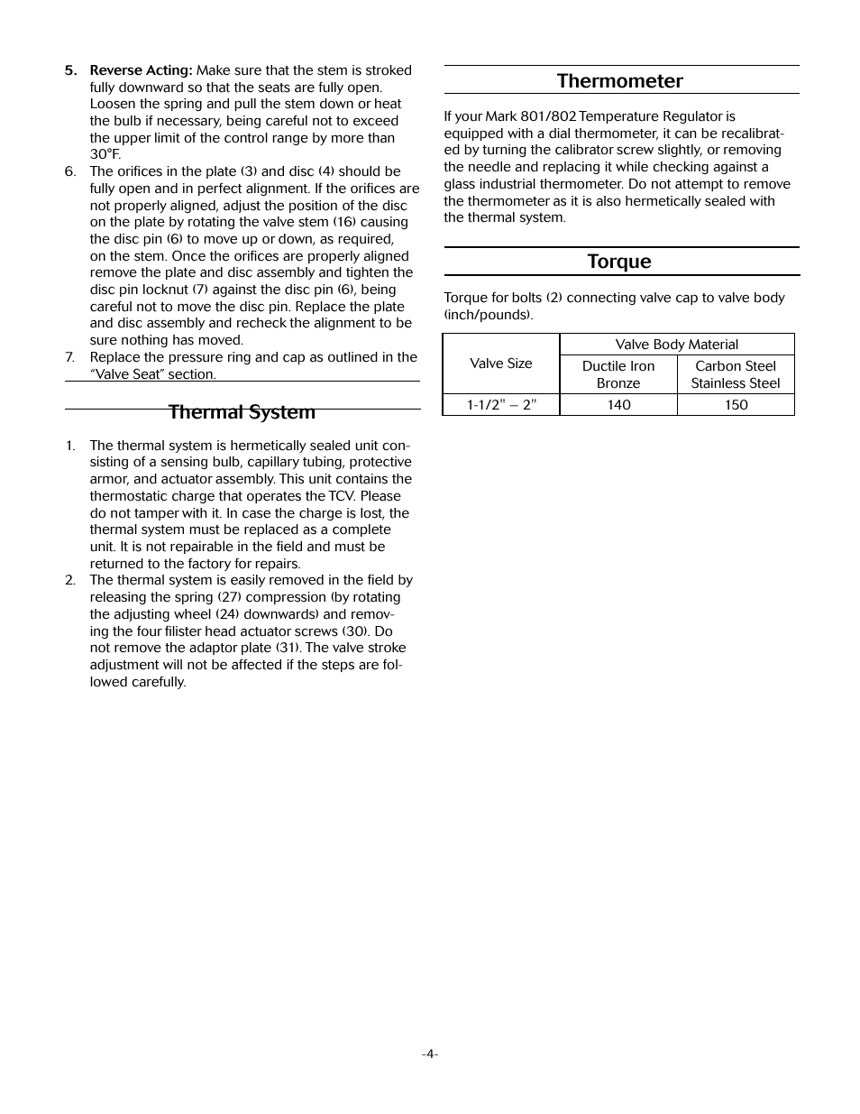 Thermal system, Thermometer, Torque | Jordan Valve Mark 80 Series – Self Operated Temperature Regulator User Manual | Page 4 / 5