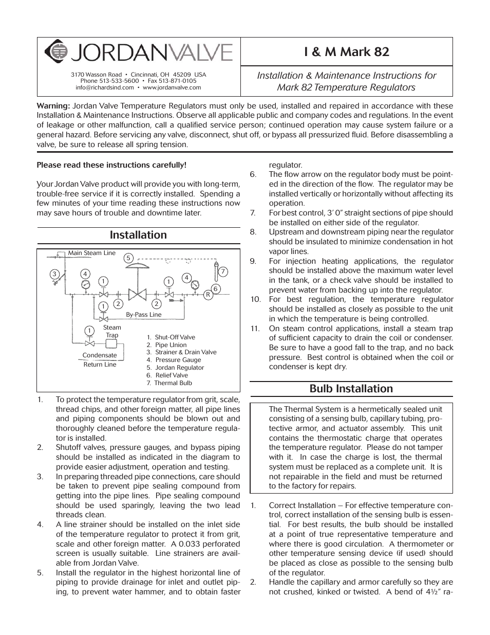 Jordan Valve Mark 82 Series – Internal Piloted Temperature Regulator User Manual | 5 pages