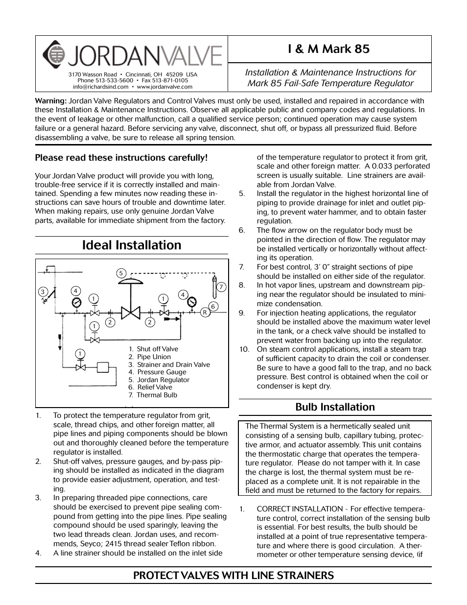 Jordan Valve Mark 85 Series - Controlled Failure Temperature Regulator User Manual | 5 pages