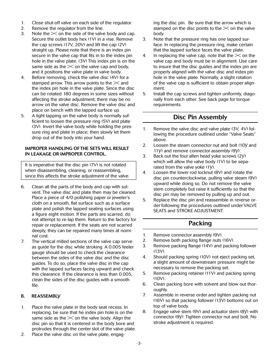 Disc pin assembly, Packing | Jordan Valve Mark 85 Series - Controlled Failure Temperature Regulator User Manual | Page 3 / 5