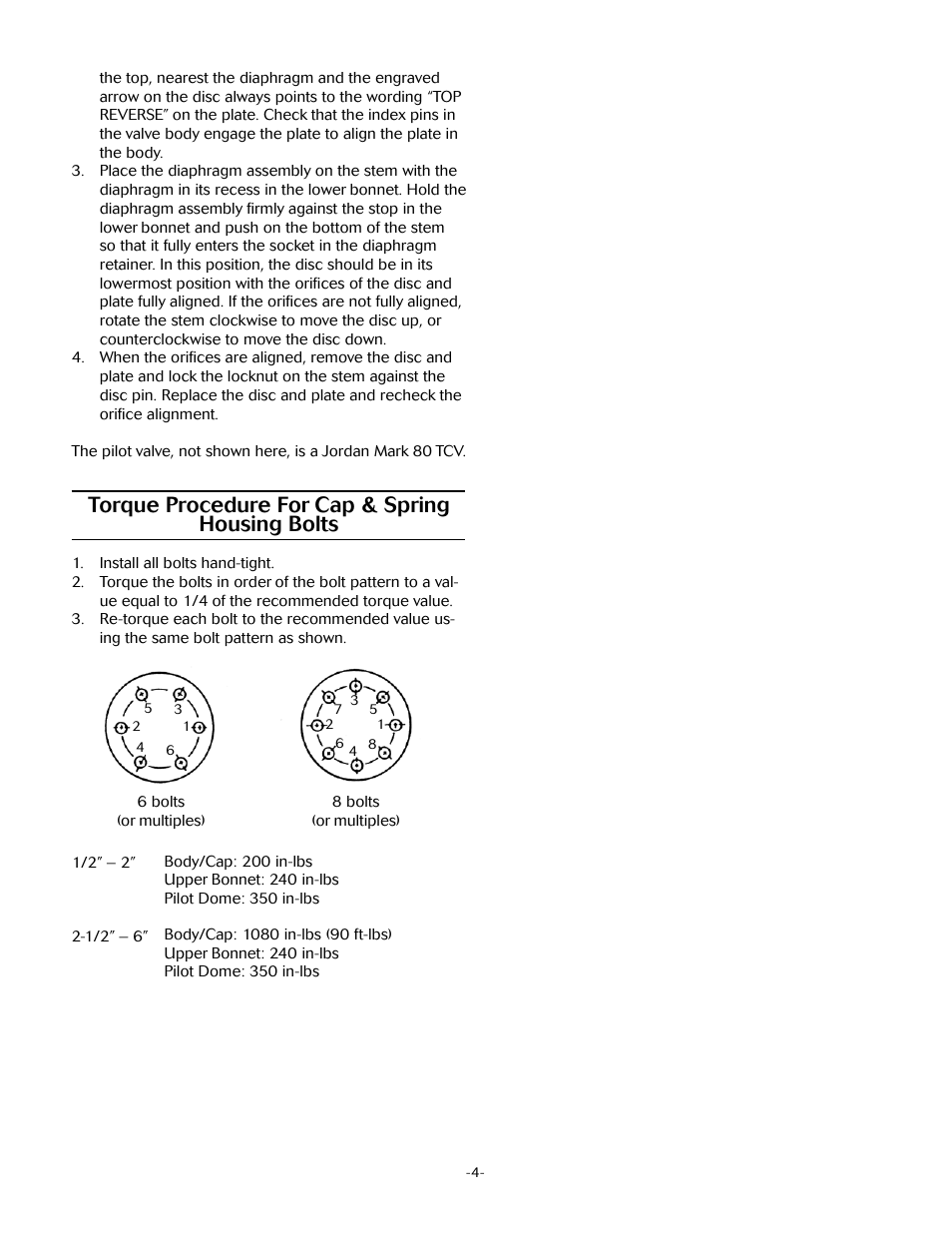 Torque procedure for cap & spring housing bolts | Jordan Valve Mark 87 Series - Piloted Temperature Regulator User Manual | Page 4 / 6