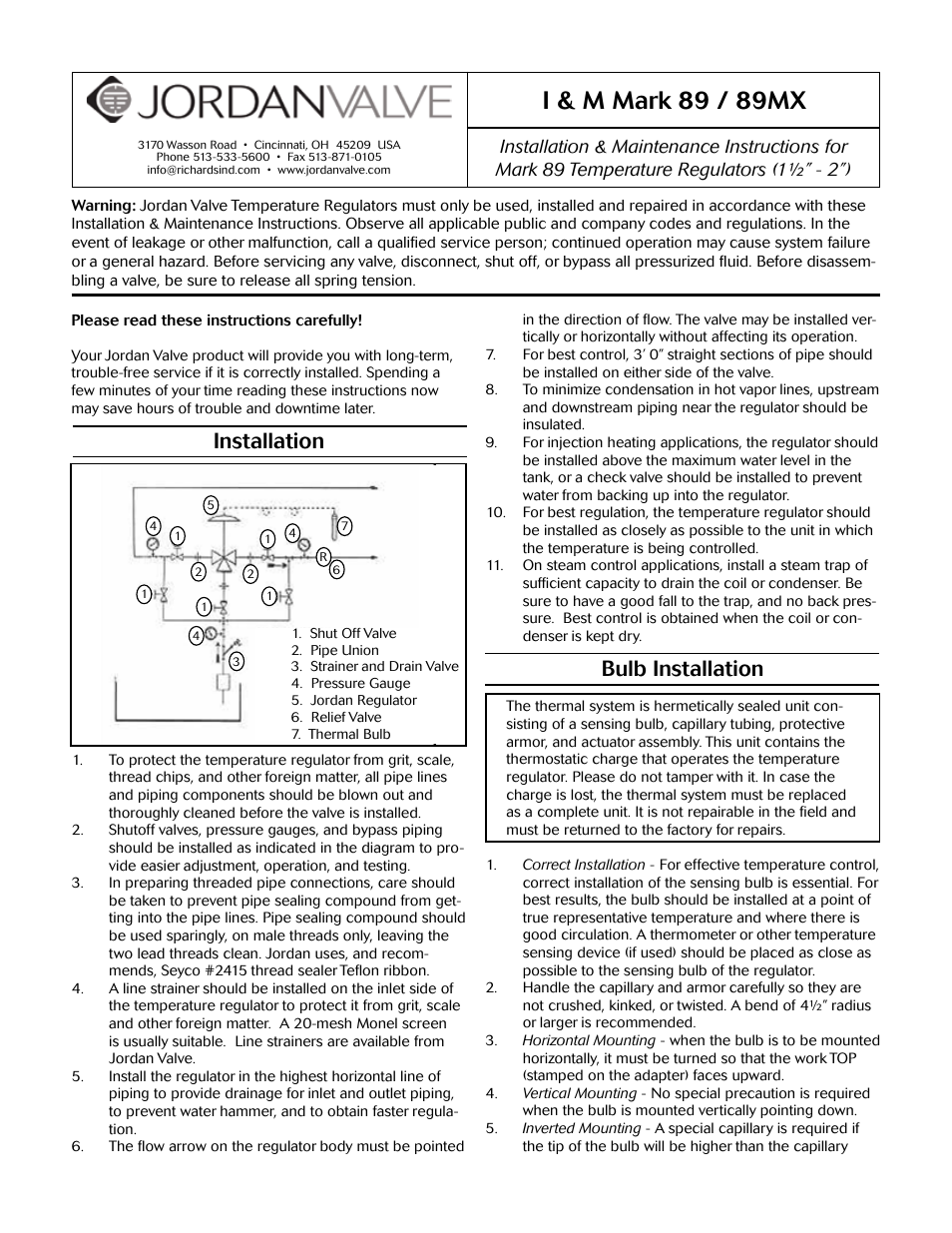 Jordan Valve Mark 89 Series- Three-Way Temperature Regulator User Manual | 4 pages