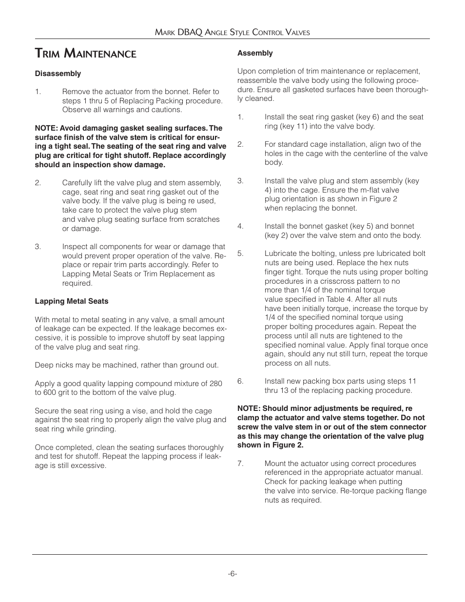Aintenance | Jordan Valve Mark DBAQ Series Angle Style Control Valve User Manual | Page 6 / 8