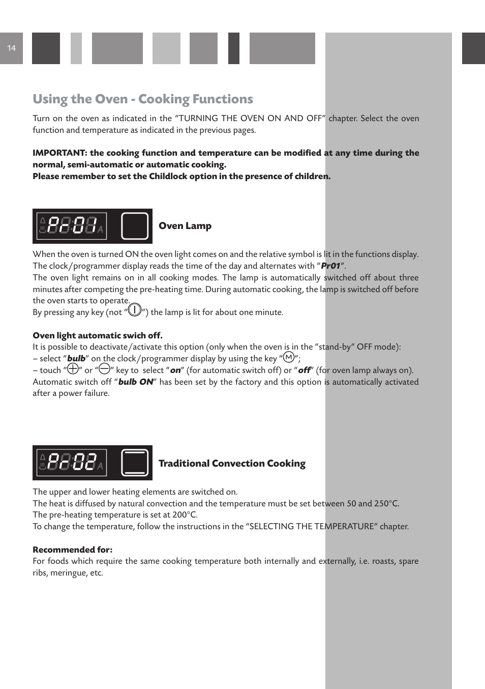Using the oven - cooking functions | CDA 6V6 User Manual | Page 14 / 44
