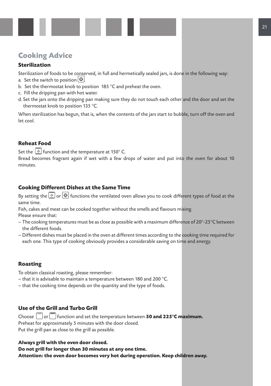 Cooking advice | CDA 6V6 User Manual | Page 21 / 44