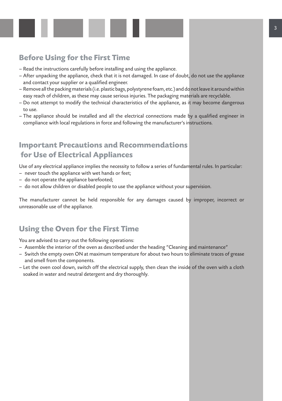 Before using for the first time, Using the oven for the first time | CDA 6V6 User Manual | Page 3 / 44