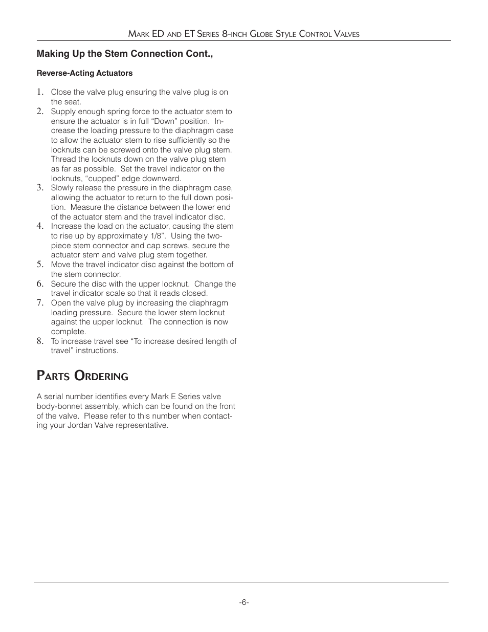 Jordan Valve Mark ED & ET Series (8) Globe Style Control Valve User Manual | Page 6 / 11