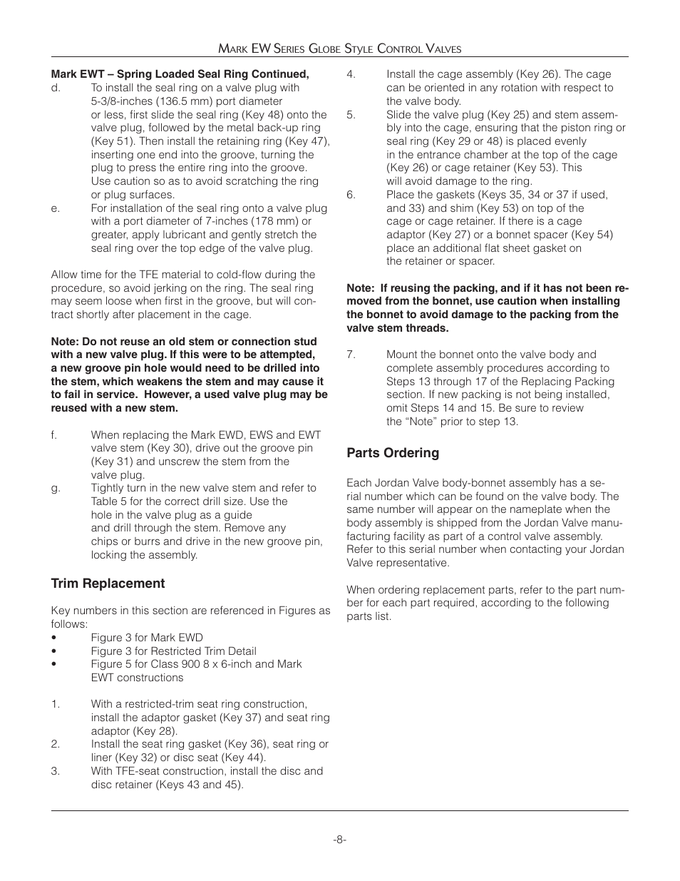Jordan Valve Mark EW Series Globe Style Панель управления User Manual | Page 8 / 17